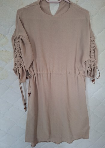 Bej Uzun Keten Bohem Tunik - Görsel 2