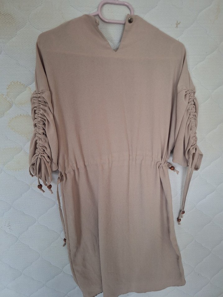 Bej Uzun Keten Bohem Tunik - Görsel 3