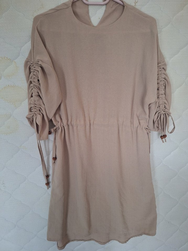 Bej Uzun Keten Bohem Tunik - Görsel 2