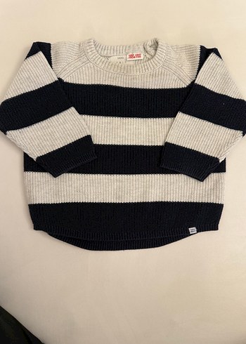 Zara beyaz lacivert Çizgili Erkek Çocuk Örgü Kazak - Görsel 4