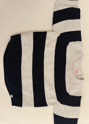 Zara beyaz lacivert Çizgili Erkek Çocuk Örgü Kazak - Görsel 3