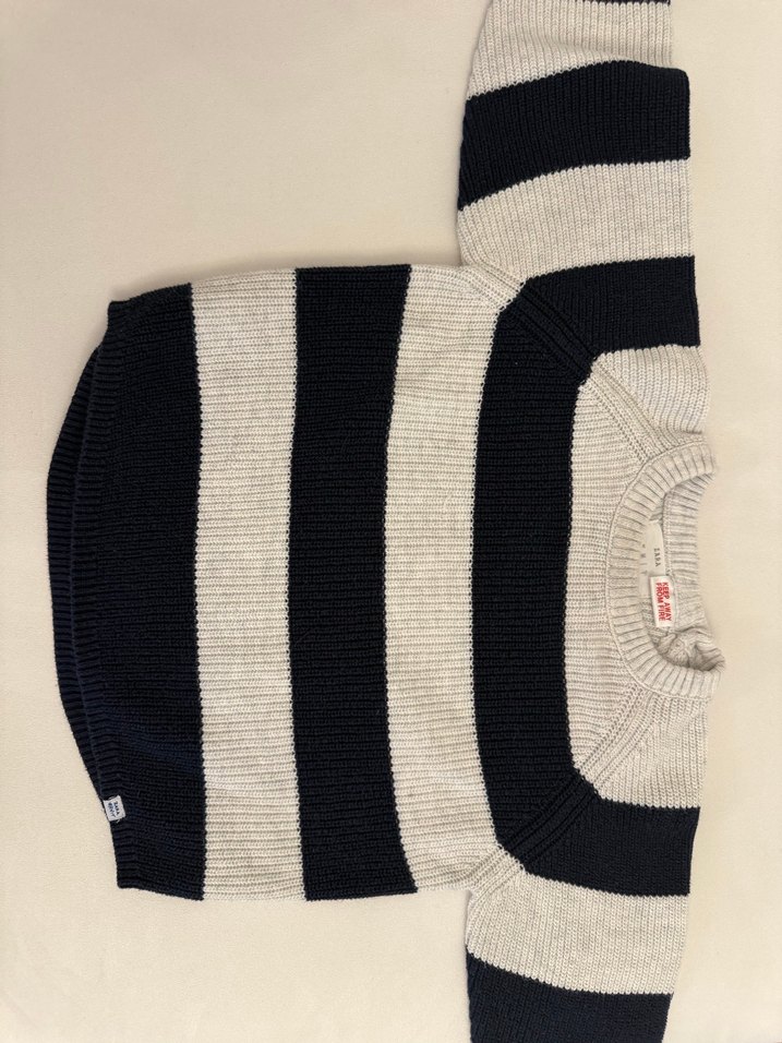 Zara beyaz lacivert Çizgili Erkek Çocuk Örgü Kazak - Görsel 3