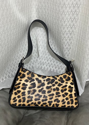 Kahverengi Leopar Desenli Kürklü Deri Çanta (hiç kullanılmadı)