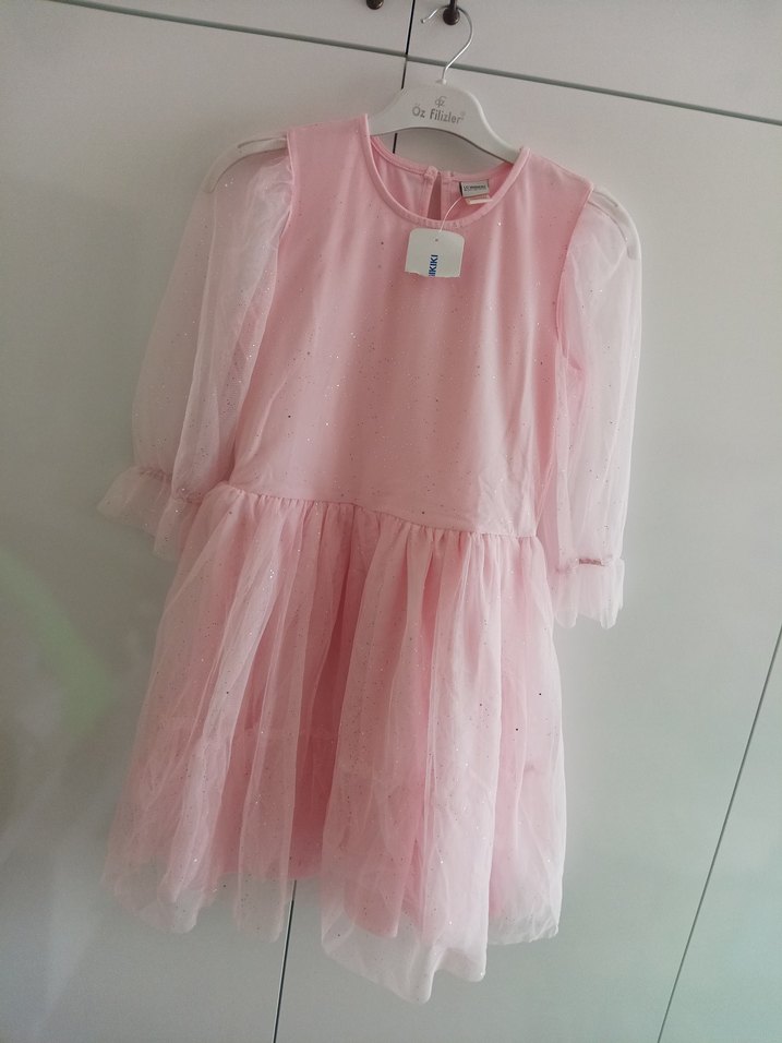 Pembe Kız Çocuk Uzun Kollu Fırfırlı Elbise - Görsel 3