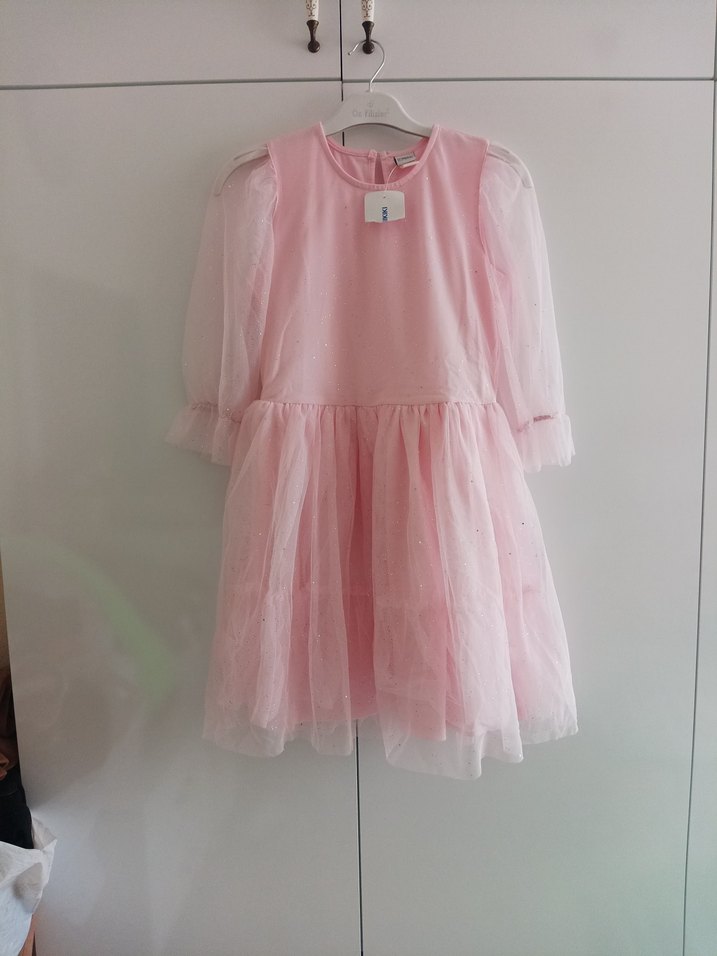 Pembe Kız Çocuk Uzun Kollu Fırfırlı Elbise - Görsel 2