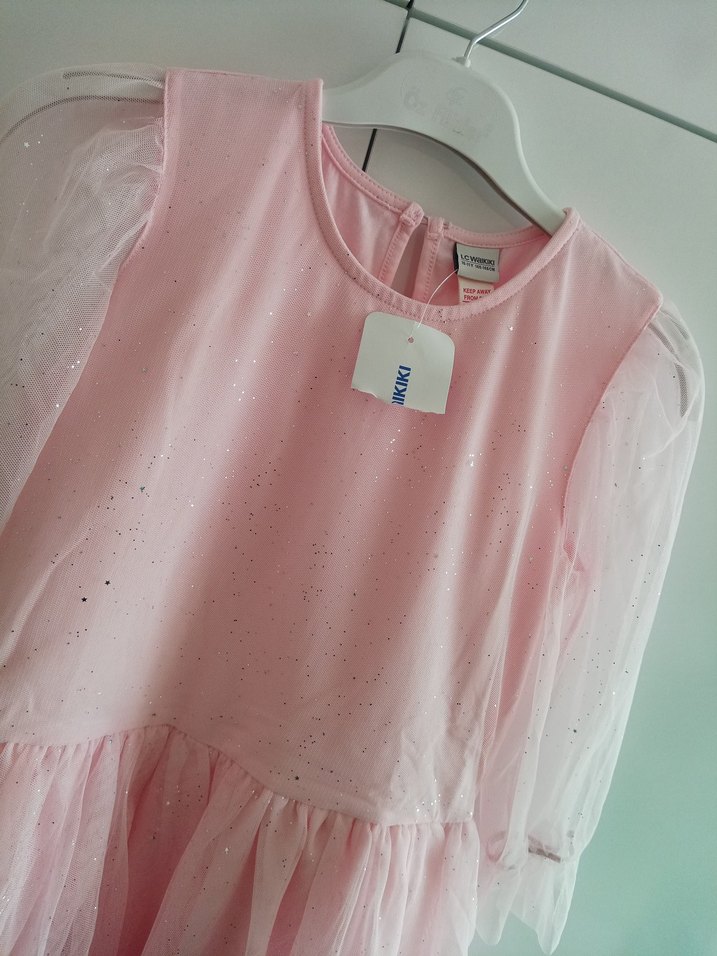 Pembe Kız Çocuk Uzun Kollu Fırfırlı Elbise - Görsel 4