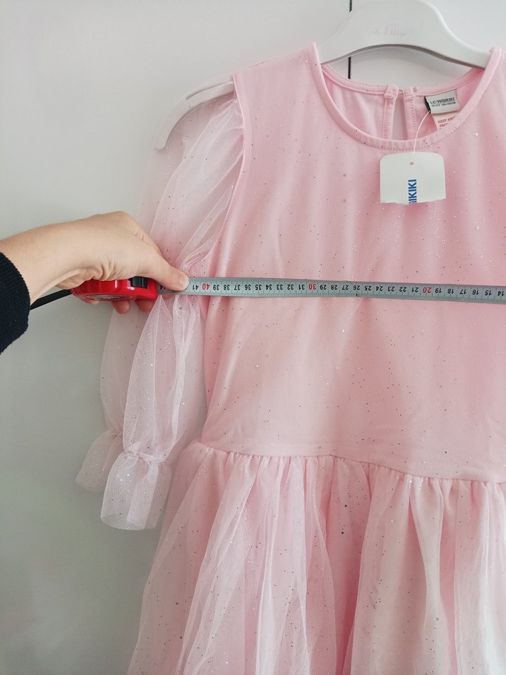 Pembe Kız Çocuk Uzun Kollu Fırfırlı Elbise - Görsel 5