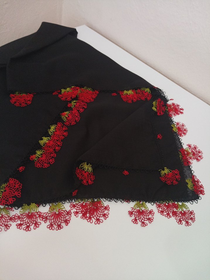 Kırmızı Dantel Detaylı Bohem Kadın Fuları - Görsel 5