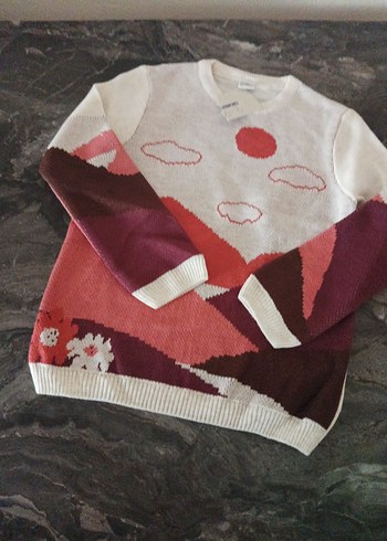 Bordo Desenli Triko Kadın Kazak - Görsel 2