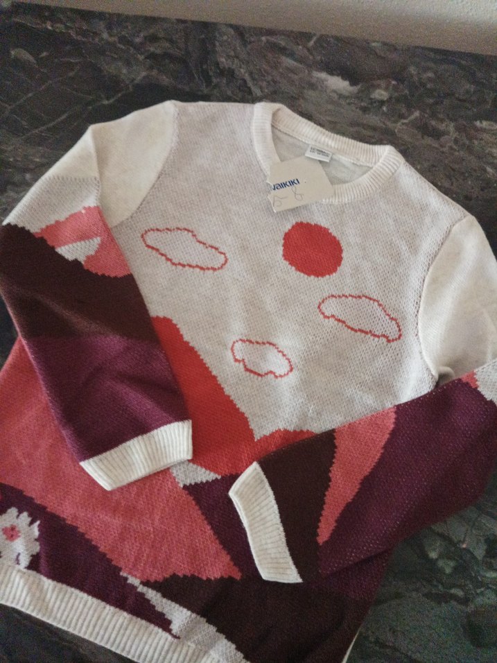 Bordo Desenli Triko Kadın Kazak - Görsel 3