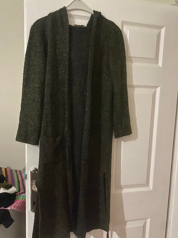 Uzun Kollu Haki Triko Kadın Hırka - Görsel 4