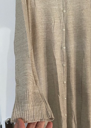 Bej Uzun makina dokuma ince Hırka Düğmeli - Görsel 2