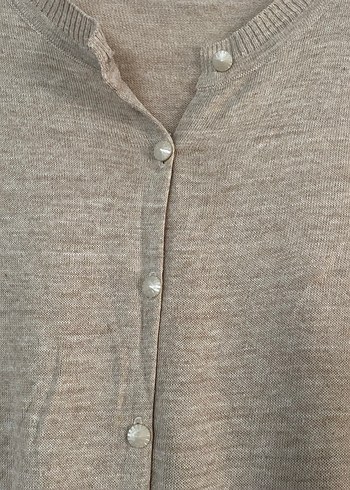 Bej Uzun makina dokuma ince Hırka Düğmeli - Görsel 3