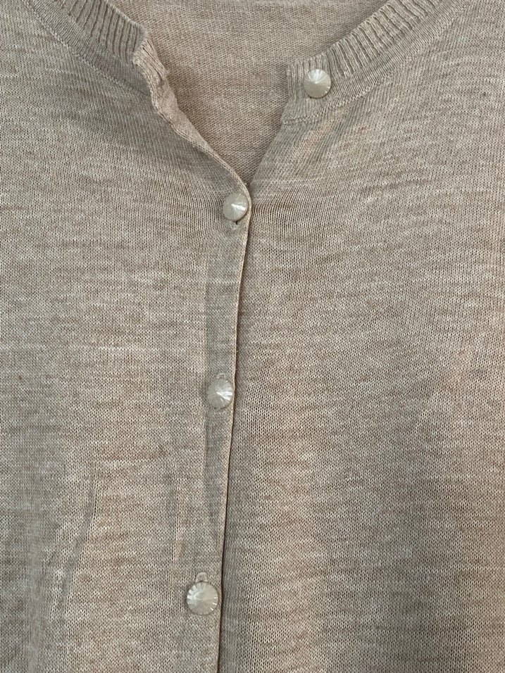 Bej Uzun  makina dokuma ince Hırka Düğmeli - Görsel 3