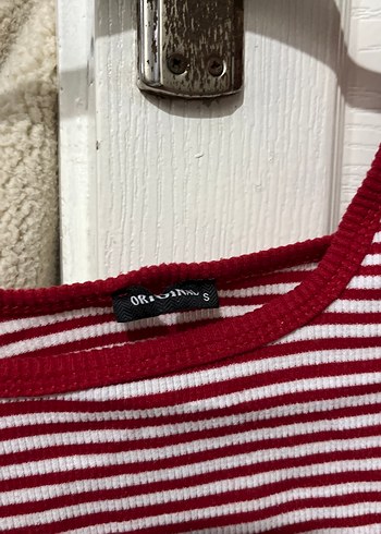 Bordo Çizgili Uzun Kollu Crop Top - Görsel 2