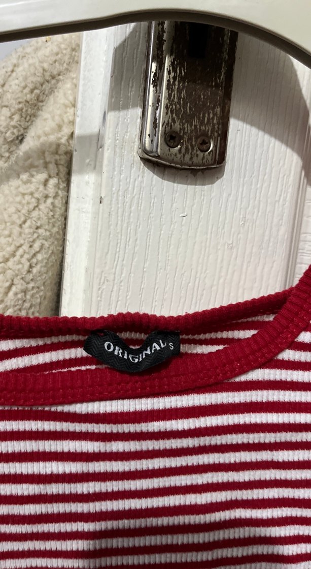 Bordo Çizgili Uzun Kollu Crop Top - Görsel 3