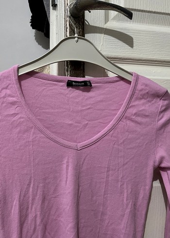 Pembe V Yakalı Uzun Kollu Crop Top - Görsel 4