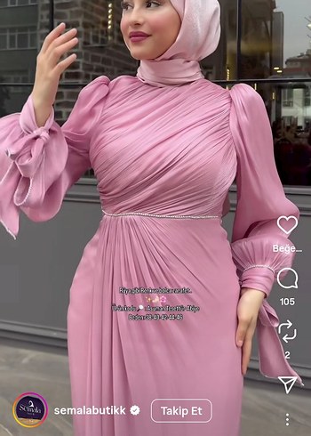 Pembe Drapeli Uzun Bohem Abiye Elbise - Görsel 2