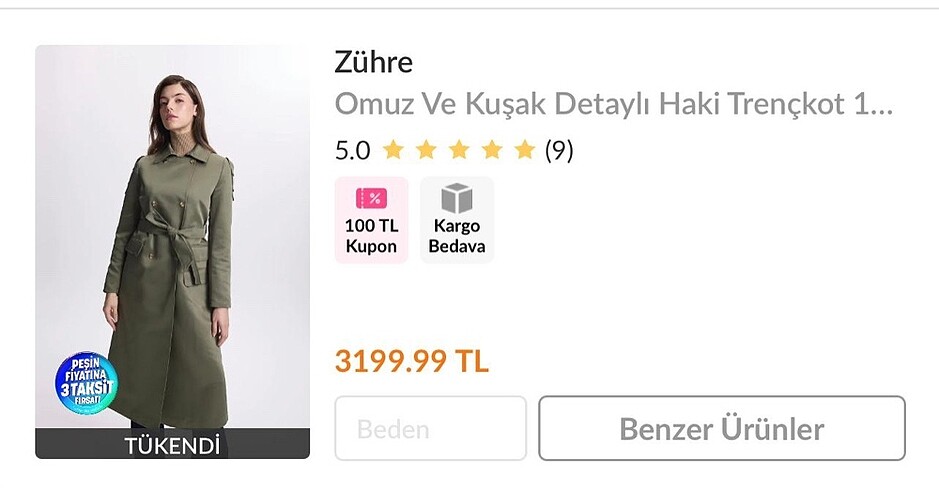 38 Beden Trençkot