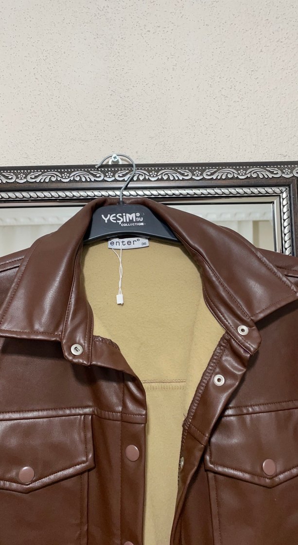 Düğmeli Kahverengi Kadın Deri Ceket - Görsel 3