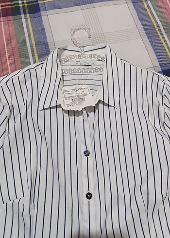 Çizgili saten Kadın Gömlek - Görsel 4