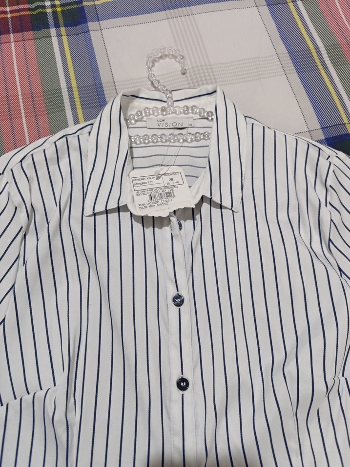 Çizgili saten Kadın Gömlek - Görsel 4