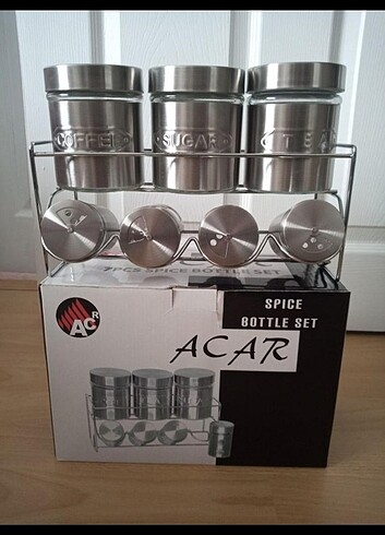 ACAR Metal Standlı 8 Parça Cam Baharat Takımı 