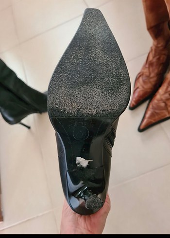 Siyah Deri Dizüstü Stiletto Botlar - Görsel 3