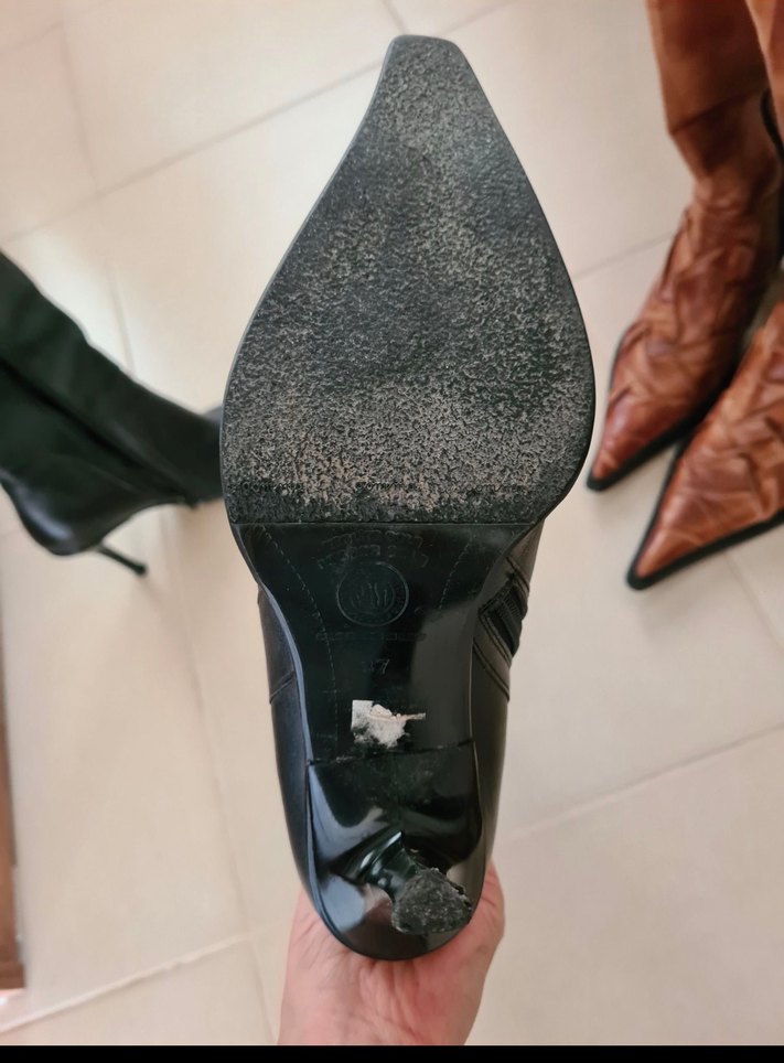 Siyah Deri Dizüstü Stiletto Botlar - Görsel 3