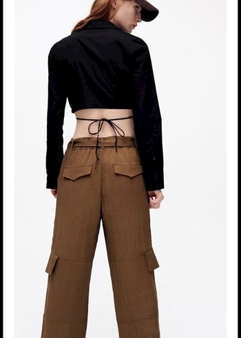 Kahverengi  Kemerli Bol Kesim Kadın Pantolon - Görsel 3