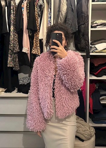 Mor Peluş Kadın Mont - Görsel 4