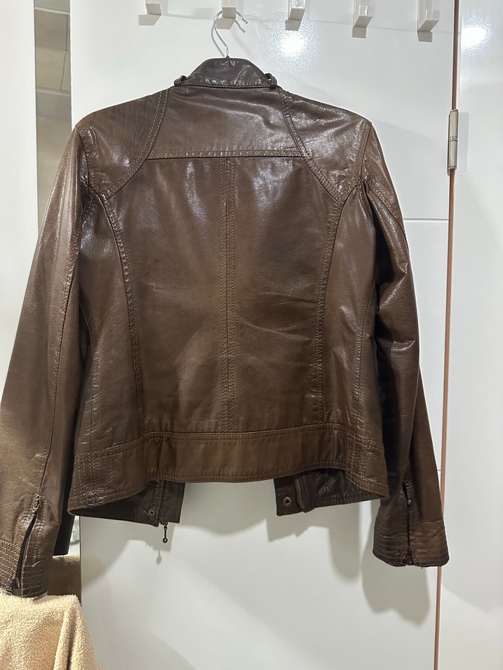 Kahverengi Kemerli Deri Biker Ceket - Görsel 2