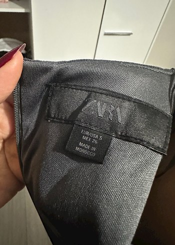 V Yaka Gri Denim Midi Elbise - Görsel 3