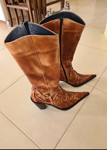 Kahverengi Deri Bayan Çizme - Görsel 3