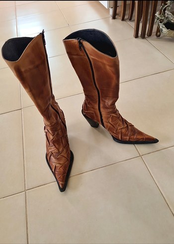 Kahverengi Deri Bayan Çizme - Görsel 2