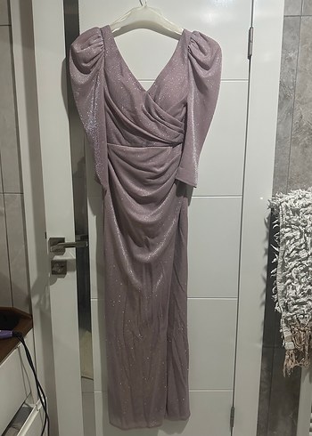 Drapeli V Yaka Uzun Abiye Elbise - Görsel 4