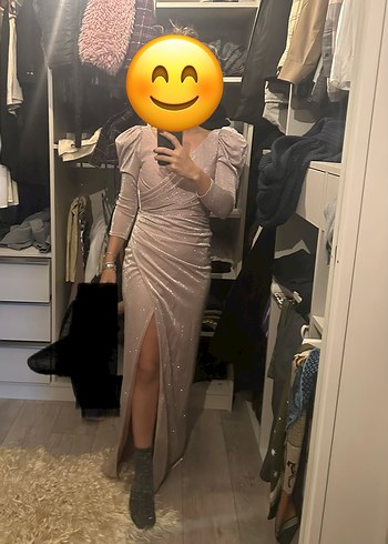 Drapeli V Yaka Uzun Abiye Elbise - Görsel 2