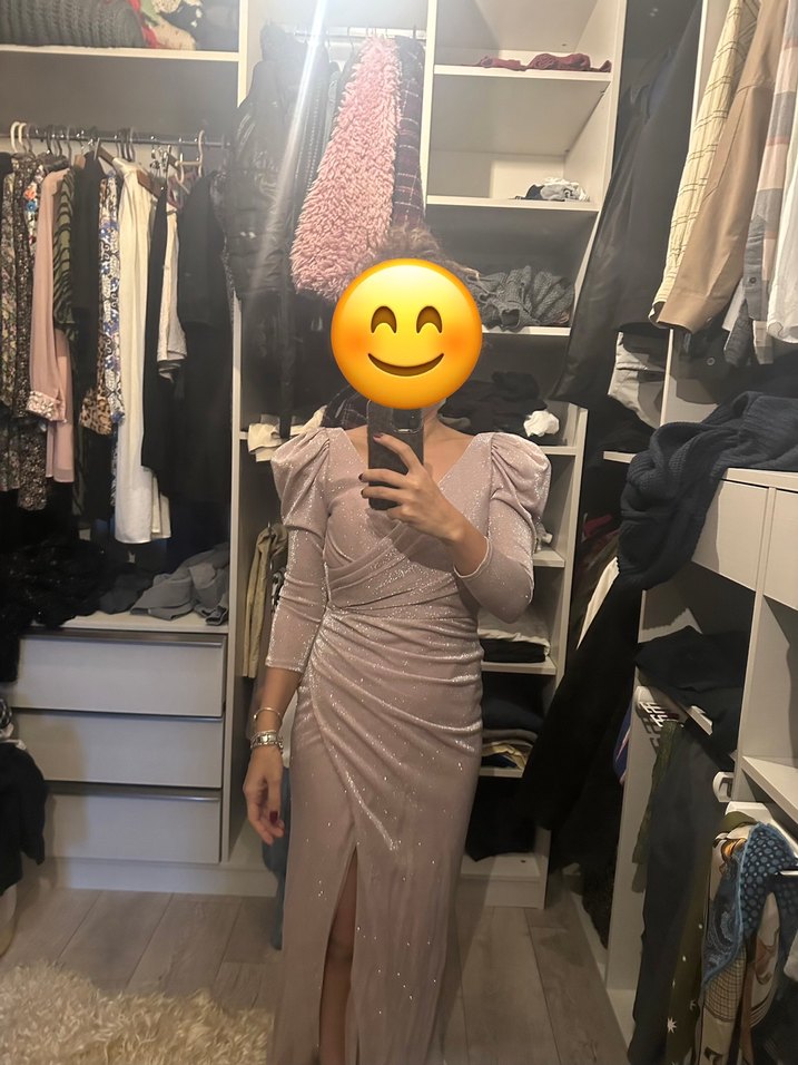 Drapeli V Yaka Uzun Abiye Elbise - Görsel 3