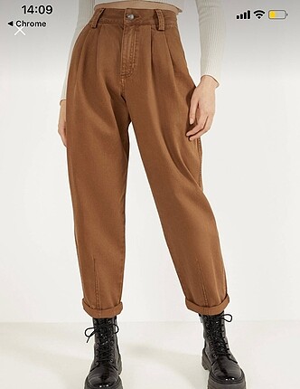 Bershka Kadın Kahverengi Pensli Harem Pantolon