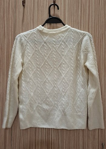 Mavi Beyaz Örgü Kadın Triko Kazak - Görsel 4