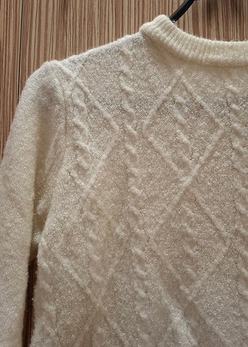 Mavi Beyaz Örgü Kadın Triko Kazak - Görsel 2