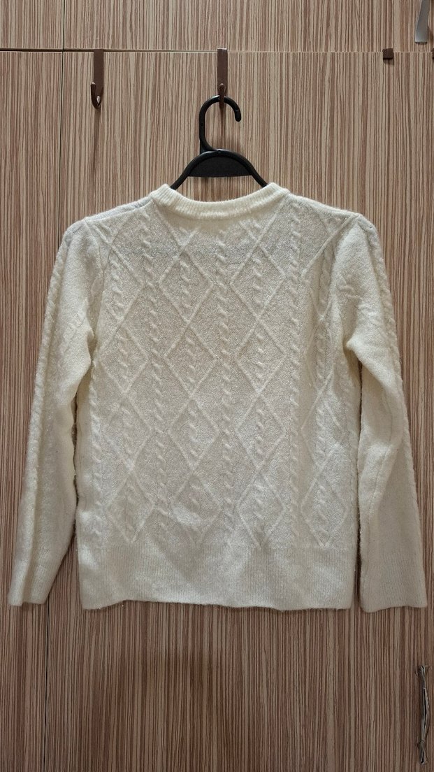 Mavi Beyaz Örgü Kadın Triko Kazak - Görsel 4