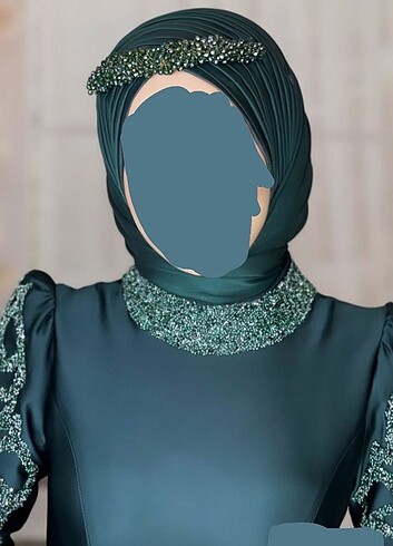 36 Beden yeşil Renk Tesettür abiye