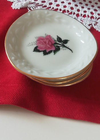 American Vintage Pembe Gül Desenli Mini Tabak Seti