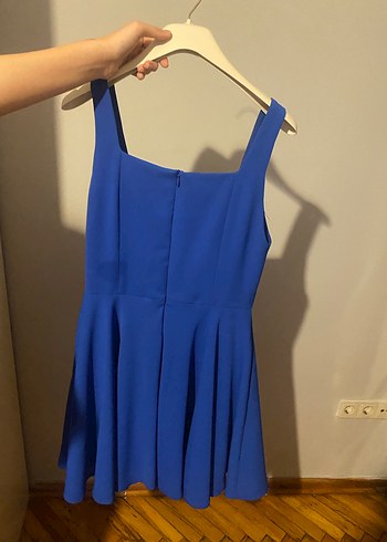 Parlak Mavi Mini Kolsuz Elbise - Görsel 3
