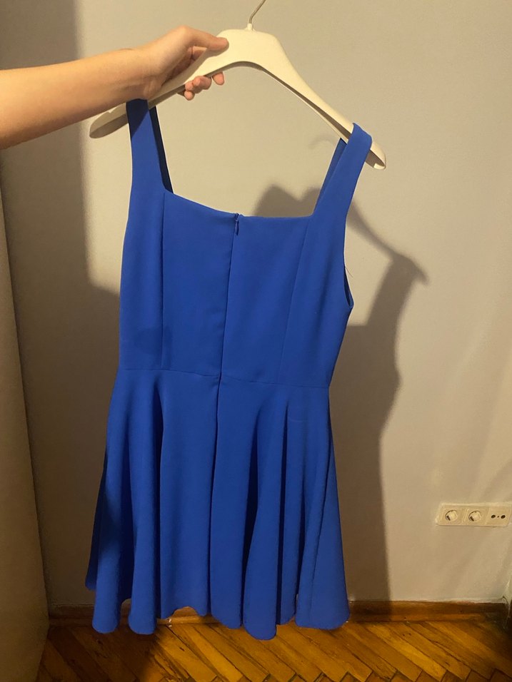 Parlak Mavi Mini Kolsuz Elbise - Görsel 3