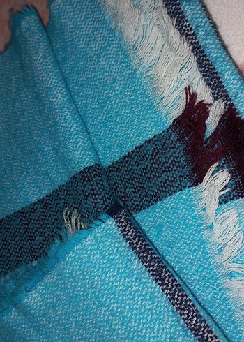 Erkek-Kadın Mavi Uzun Bağlama Desenli Atkı - Görsel 2