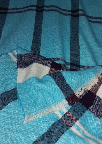 Erkek-Kadın Mavi Uzun Bağlama Desenli Atkı - Görsel 3