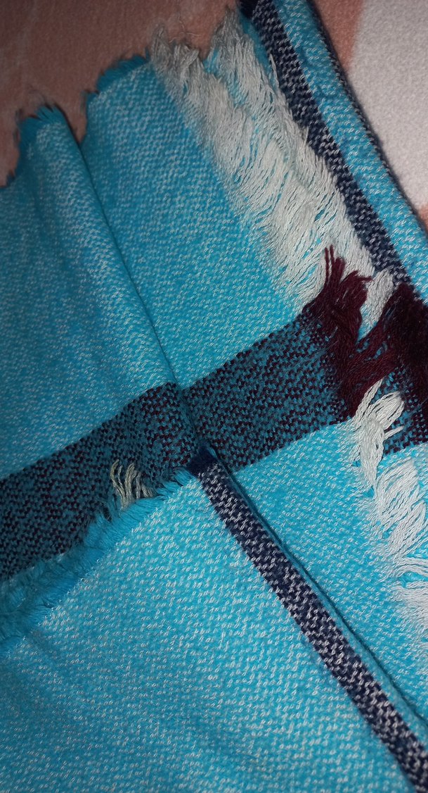 Erkek-Kadın Mavi Uzun Bağlama Desenli Atkı - Görsel 2