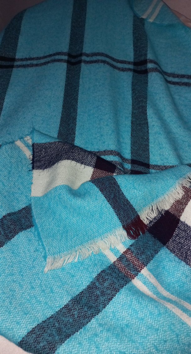 Erkek-Kadın Mavi Uzun Bağlama Desenli Atkı - Görsel 3